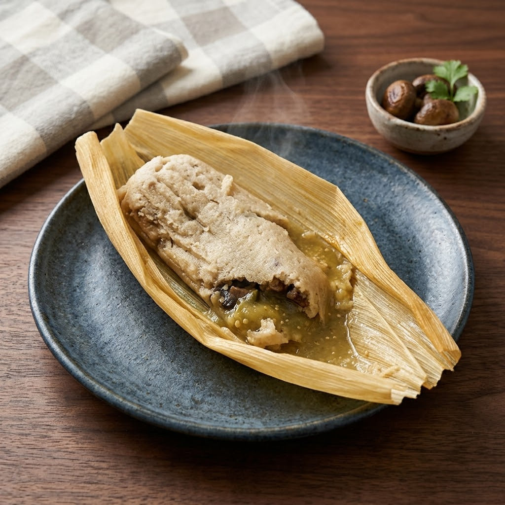 Tamal de champiñones con queso