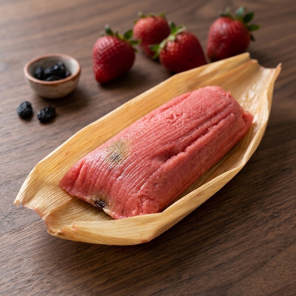 Tamal de fresa con pasitas