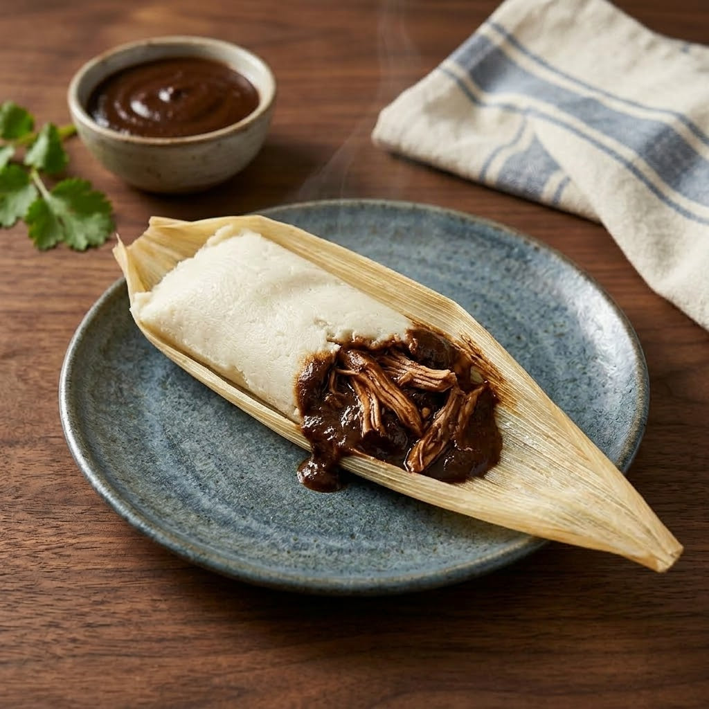 Tamal de mole con pollo