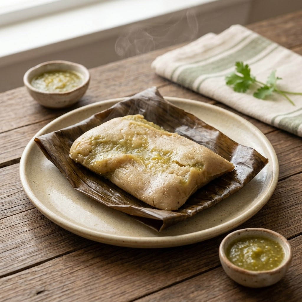 Tamal oaxaqueño de salsa verde con pollo